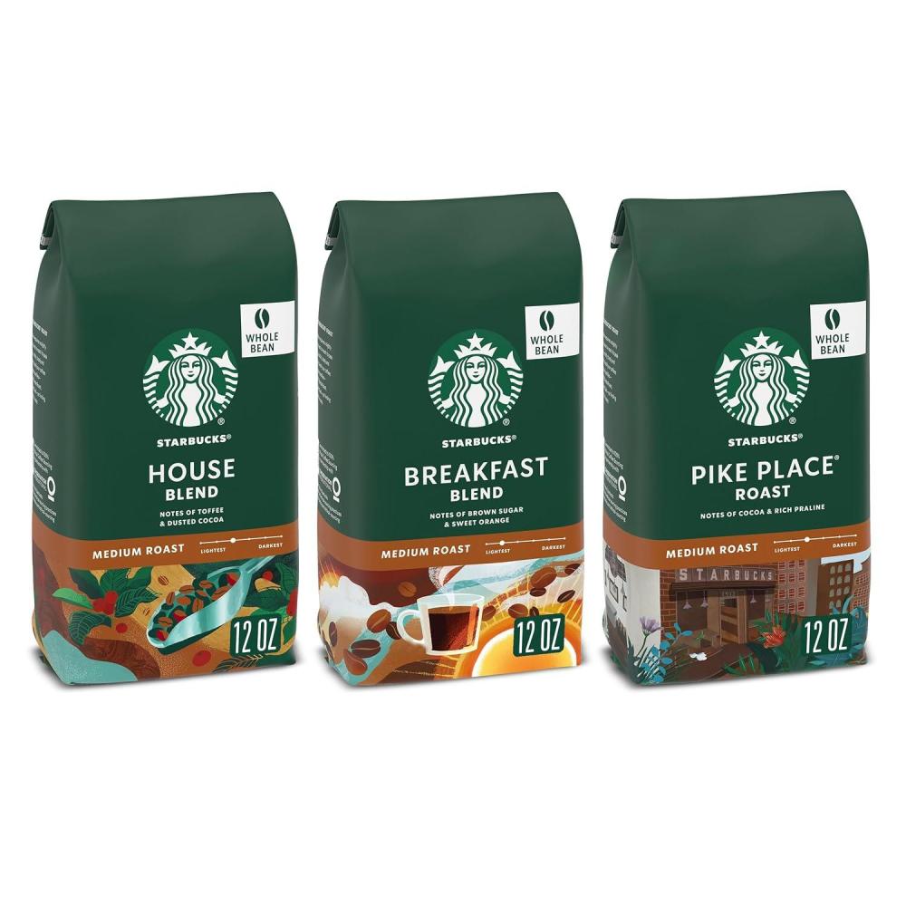 imageStarbucks Dark Roast Whole Bean Coffee Variety Pack 3 bags 12 oz eachMedium Variety Pack