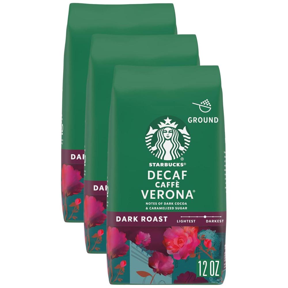 imageStarbucks Ground Coffee Dark Roast Coffee Decaf Caff Verona 100 Arabica 6 bags 12 oz eachNotes of Dark Cocoa and Caramelized Sugar