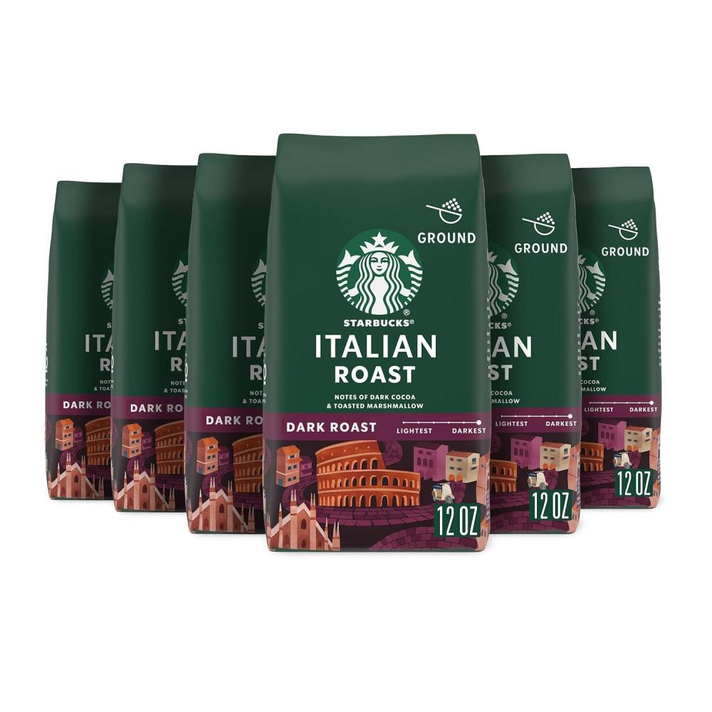 imageStarbucks Ground Coffee Dark Roast Coffee Italian Roast 100 Arabica 6 bags 12 oz each