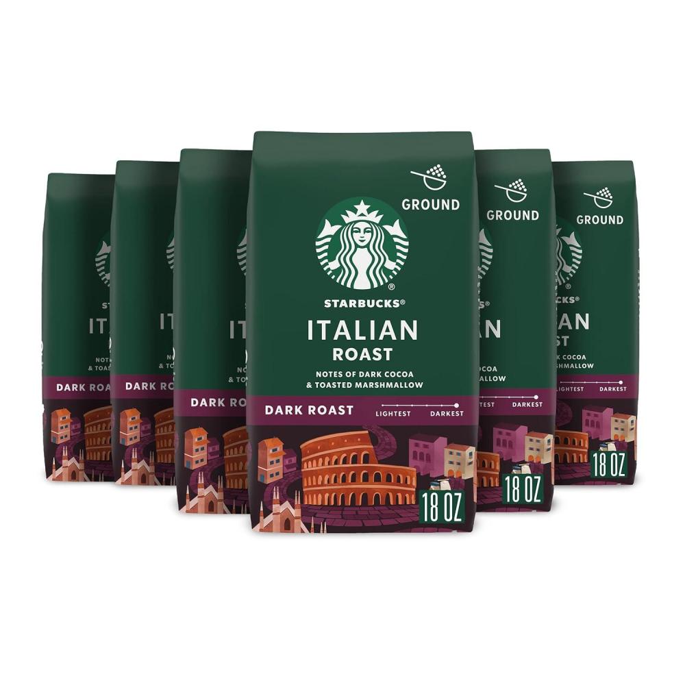 imageStarbucks Ground Coffee Dark Roast Coffee Italian Roast 100 Arabica 6 bags 18 oz each