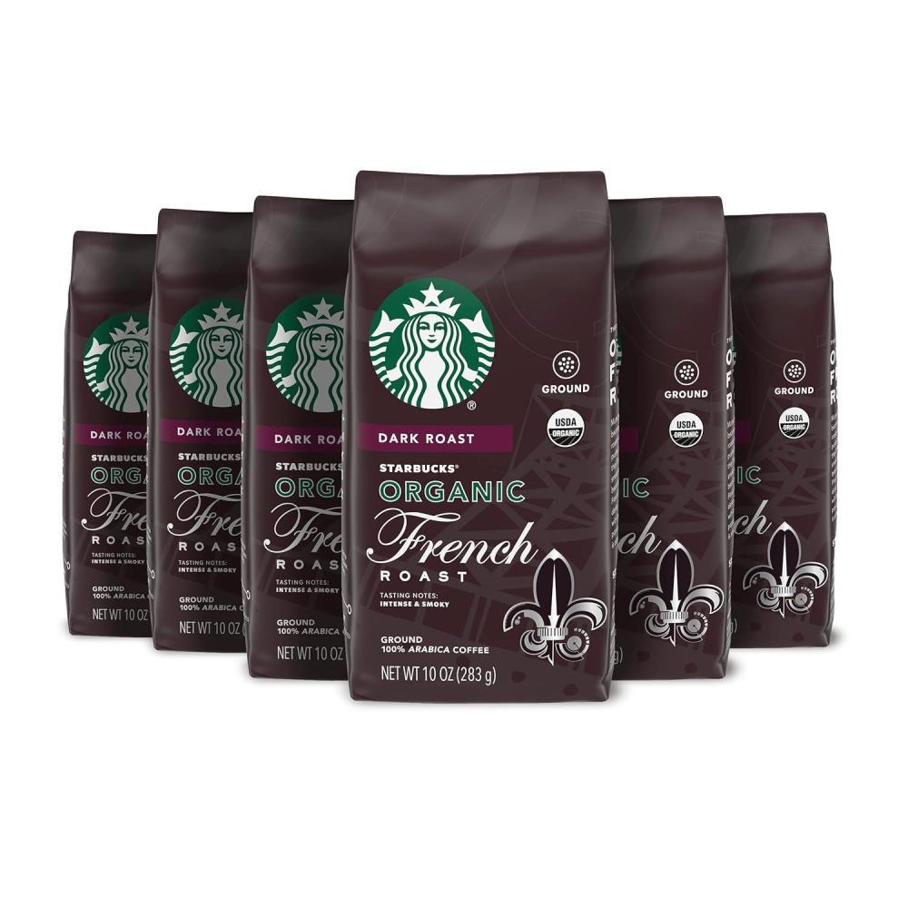 imageStarbucks Ground Coffee Dark Roast Coffee Organic French Roast 100 Arabica 6 bags 10 oz each