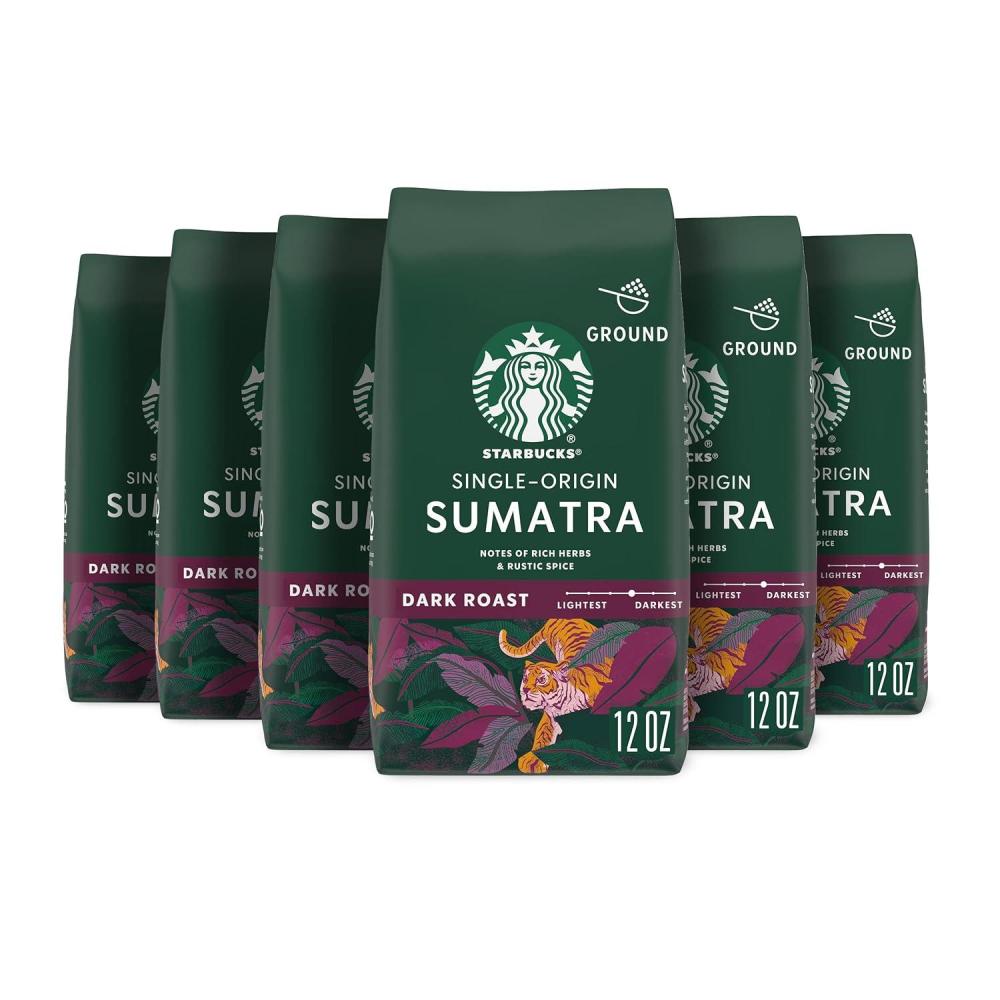 imageStarbucks Ground Coffee Dark Roast Coffee Sumatra 100 Arabica 6 bags 12 oz each