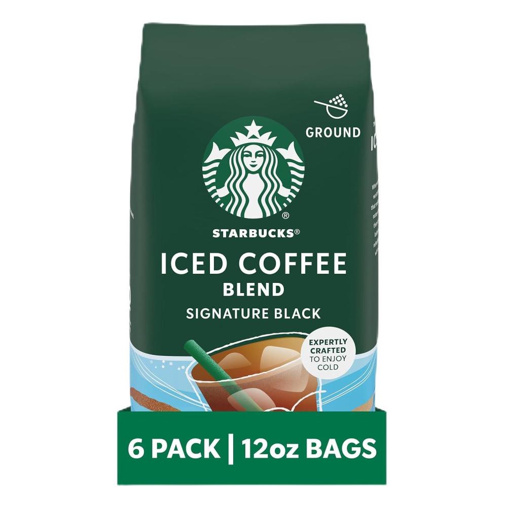 imageStarbucks Ground Coffee Medium Roast Iced Coffee Blend Signature Black 100 Arabica 6 Bags 12 oz Each