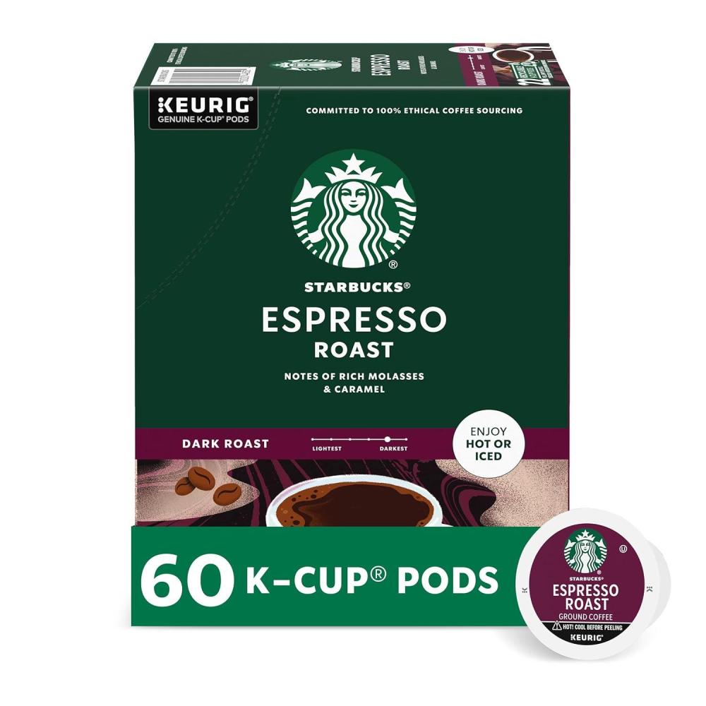imageStarbucks KCup Coffee Pods Dark Roast Coffee Espresso Roast for Keurig Coffee Makers 100 Arabica 6 Boxes 60 Pods TotalEspresso