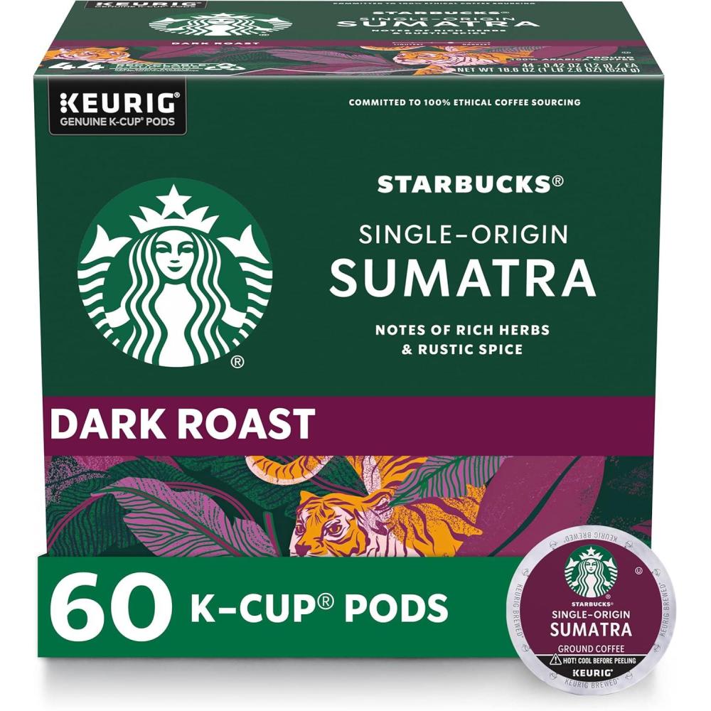 imageStarbucks KCup Coffee Pods Dark Roast Coffee Sumatra for Keurig Brewers 100 Arabica 6 boxes 60 pods totalSumatra