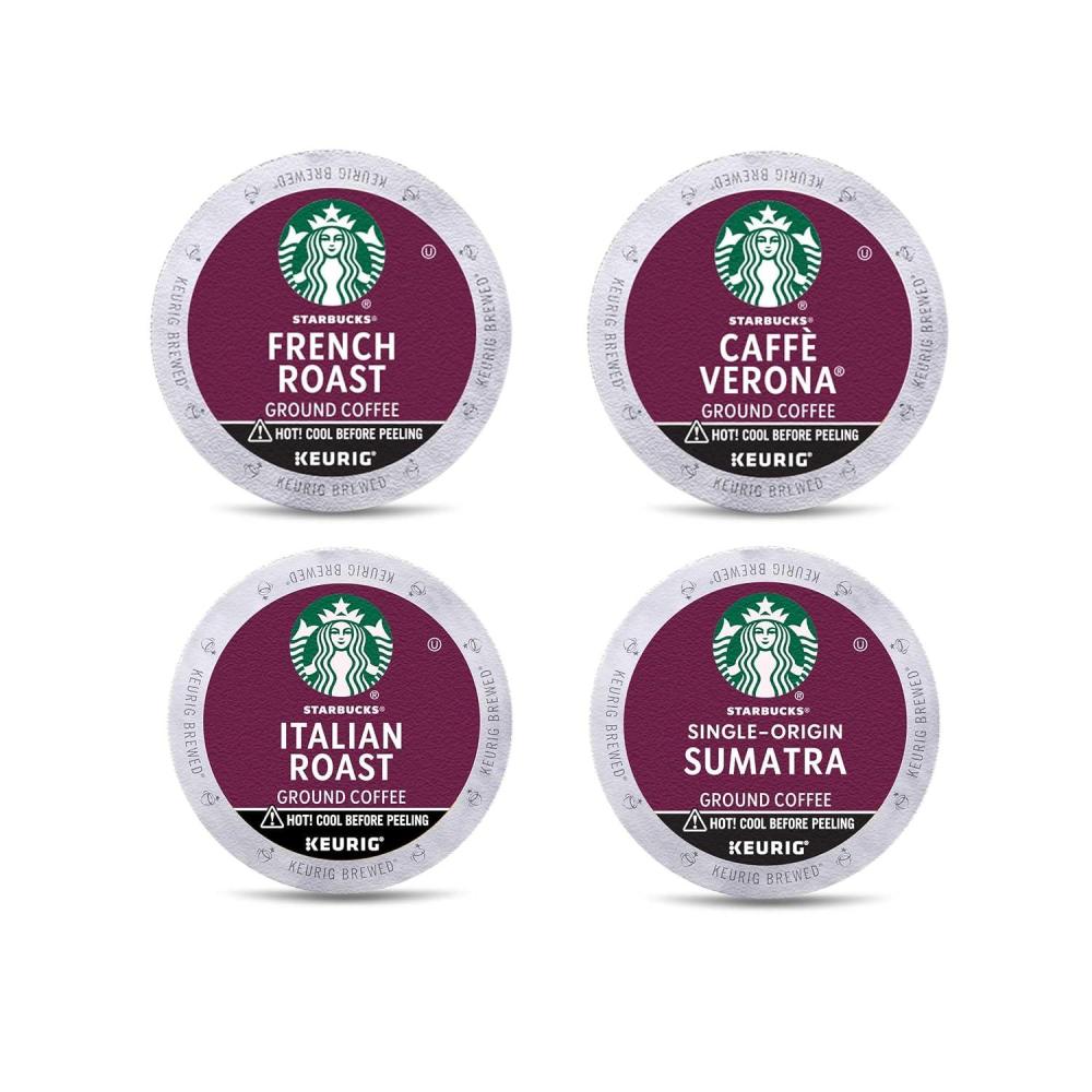 imageStarbucks KCup Coffee Pods Dark Roast Coffee Variety Pack for Keurig Brewers 100 Arabica 1 Box 96 PodsDark Roast Mix 4 Roasts