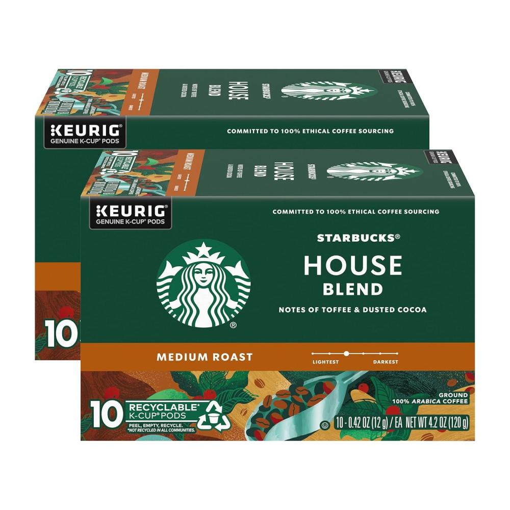 imageStarbucks KCup Coffee Pods Dark Roast Coffee Variety Pack for Keurig Brewers 100 Arabica 1 Box 96 PodsHouse Blend