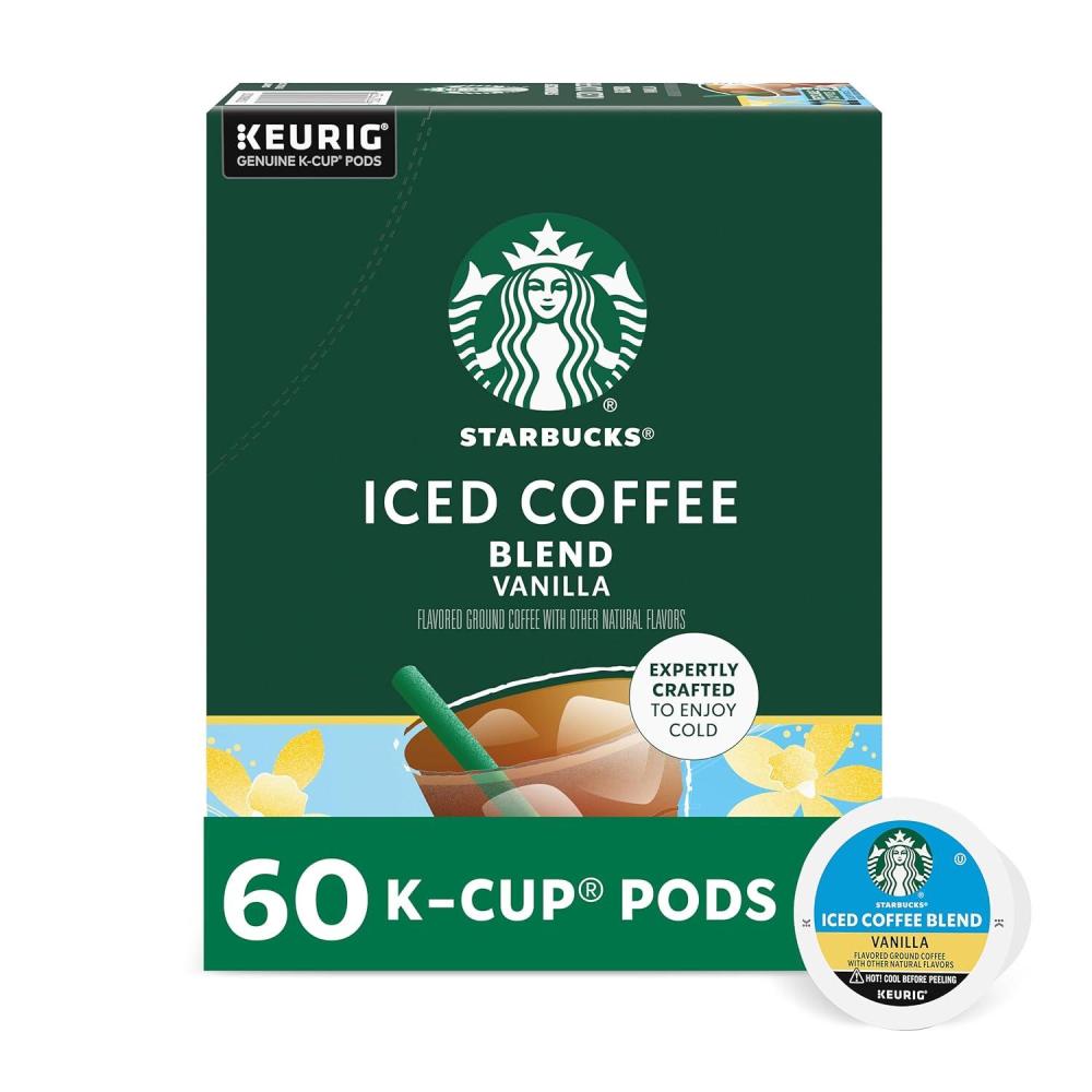 imageStarbucks KCup Coffee Pods Iced Coffee Blend Vanilla Naturally Flavored for Keurig Brewers 100 Arabica 6 Boxes 60 Pods TotalVanilla