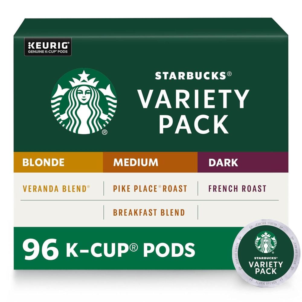 imageStarbucks KCup Coffee Pods Medium Roast Coffee Pike Place Roast for Keurig Brewers 100 Arabica 4 boxes 96 pods totalClassic Mix 4 Roasts
