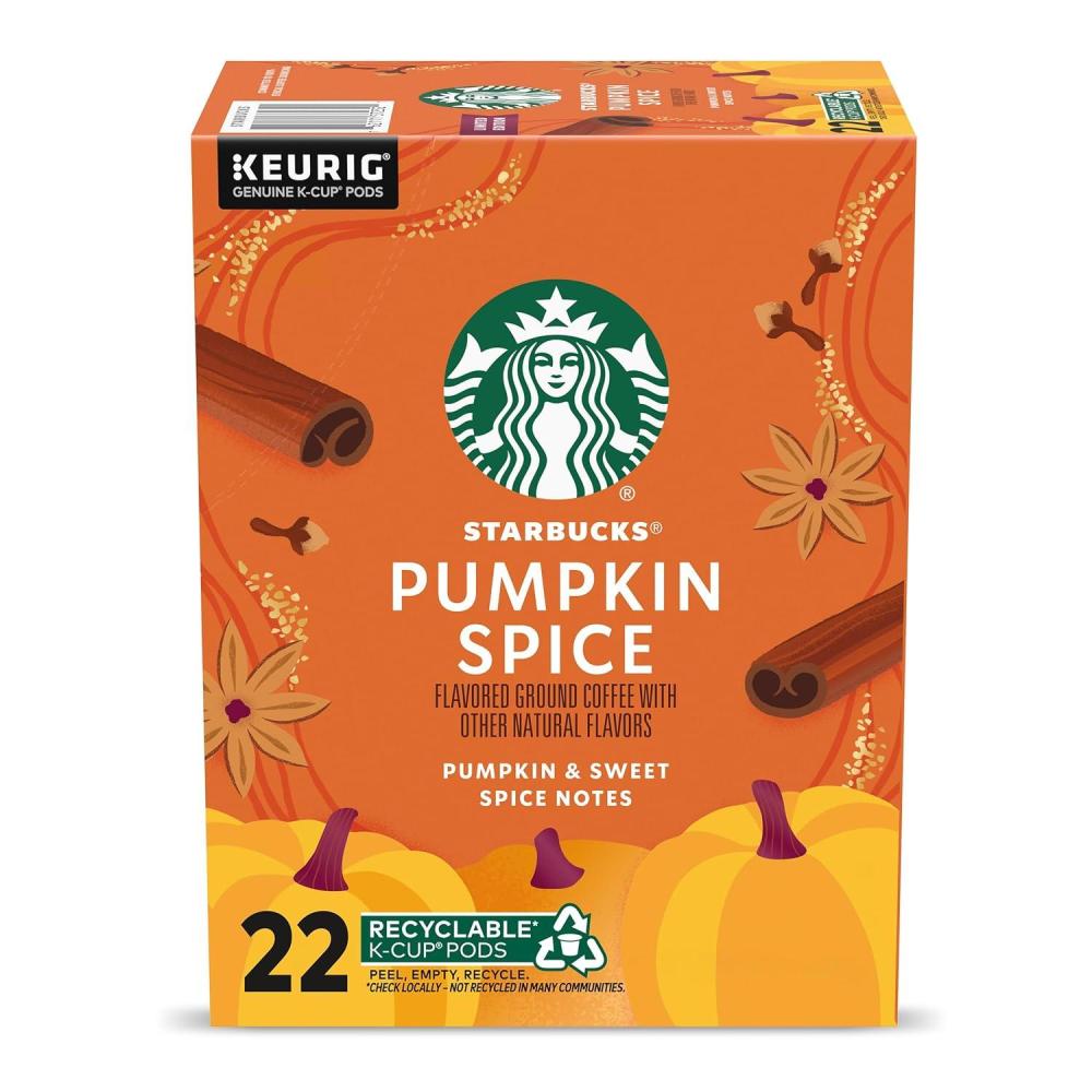 imageStarbucks KCup Coffee Pods Pumpkin Spice Flavored for Keurig Coffee Makers 100 Arabica Limited Edition 1 Box 22 Pods