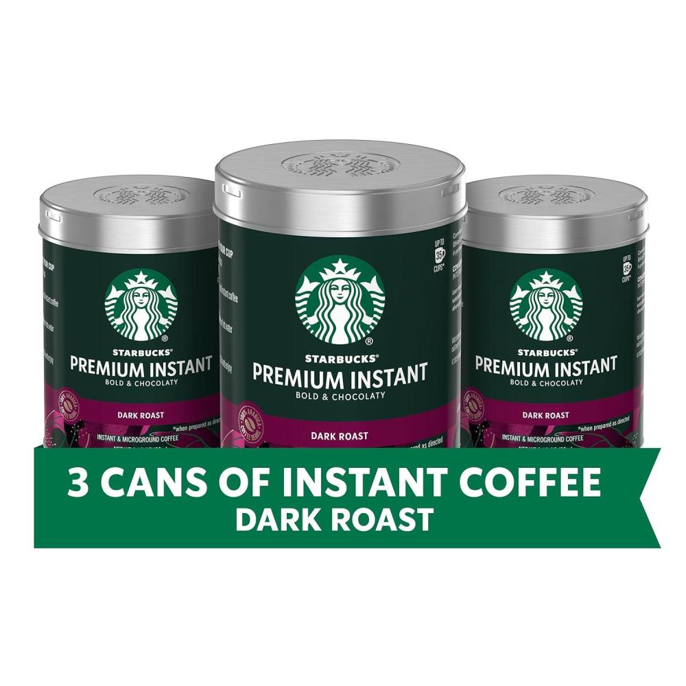 imageStarbucks Premium Instant Coffee Dark Roast 100 Arabica Beans 3 Pack 317 Oz Each