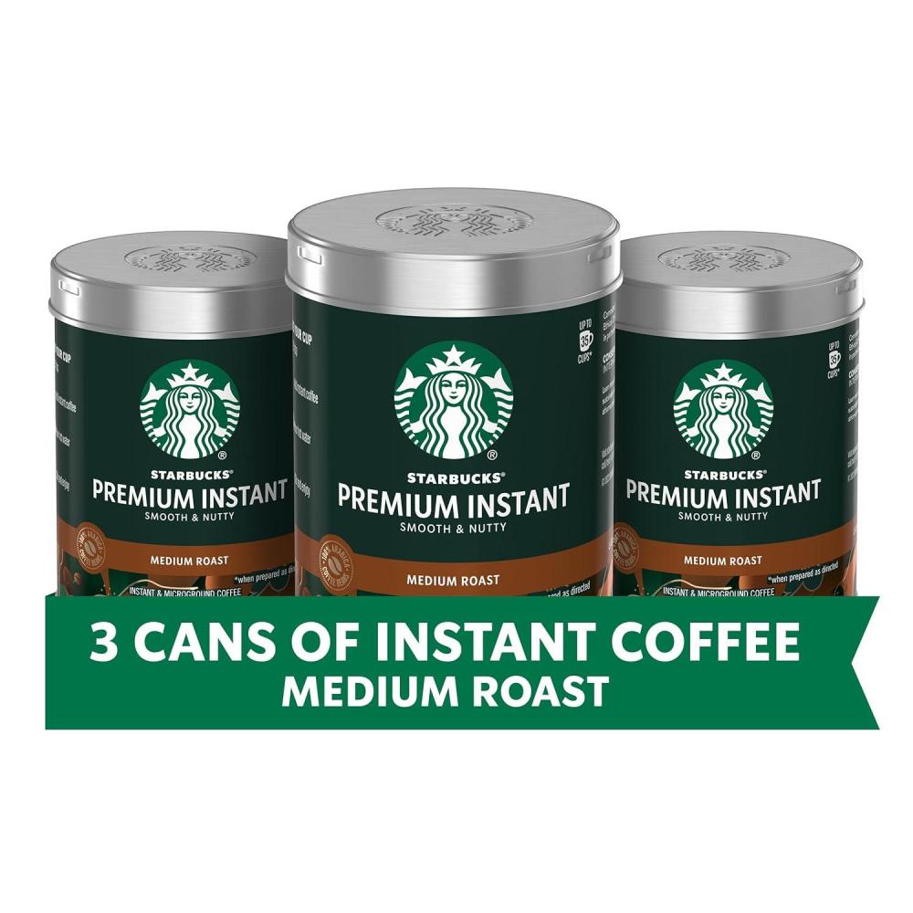 imageStarbucks Premium Instant Coffee Medium Roast 100 Arabica Beans 3 Pack 317 Oz Each