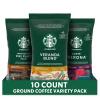 Starbucks Ground Coffee Variety Pack, Dark, Medium, Starbucks Blonde Roast, 100% Arabica, 10 Packets (2.5 oz each)