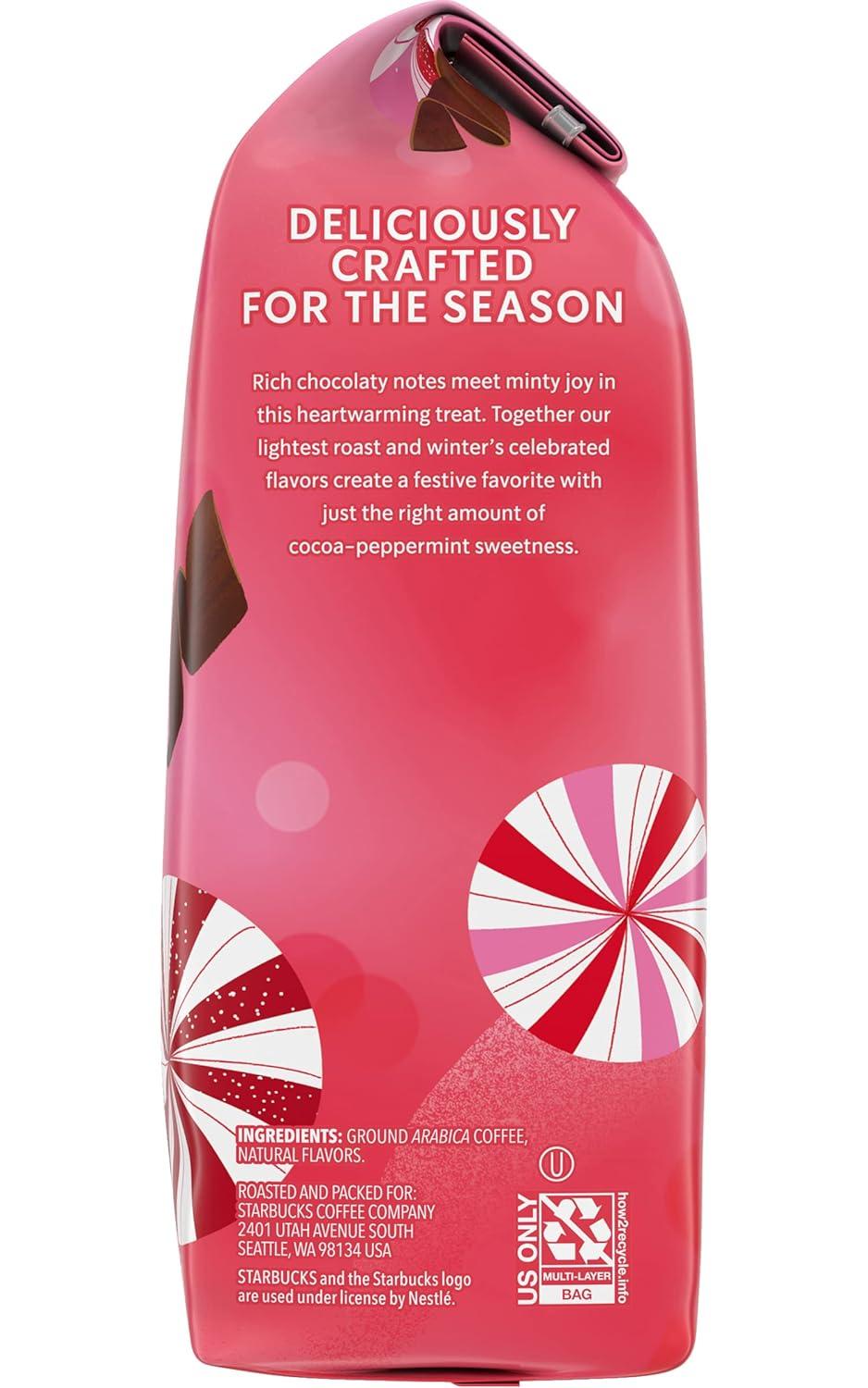 imageStarbucks Ground Coffee Peppermint Mocha Naturally Flavored Coffee 100 Arabica Limited Edition Holiday Coffee 1 Bag 11 OzSweet Cocoa and Peppermint Notes