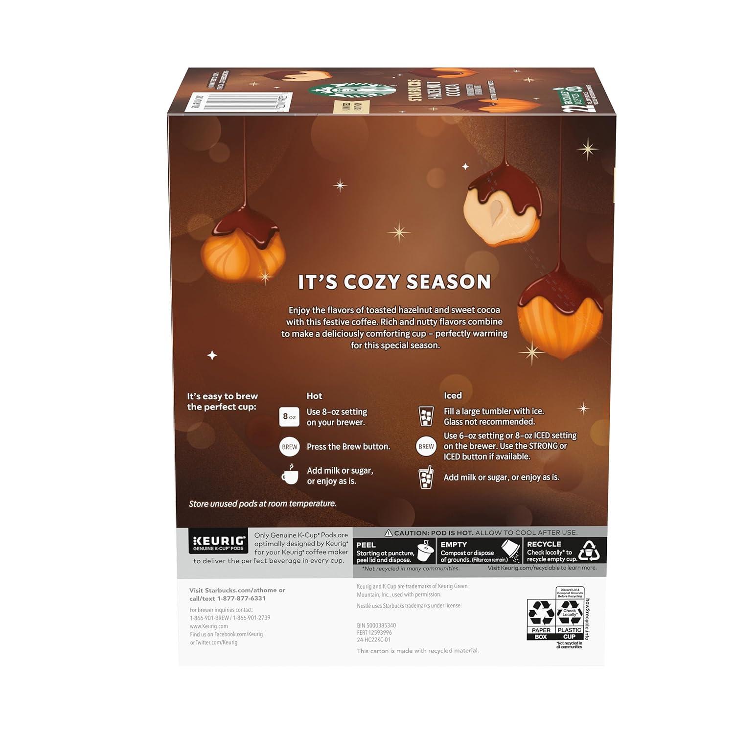imageStarbucks KCup Coffee Pods Hazelnut Cocoa Flavored Coffee for Keurig Brewers 100 Arabica Holiday 1 Box 22 Pods