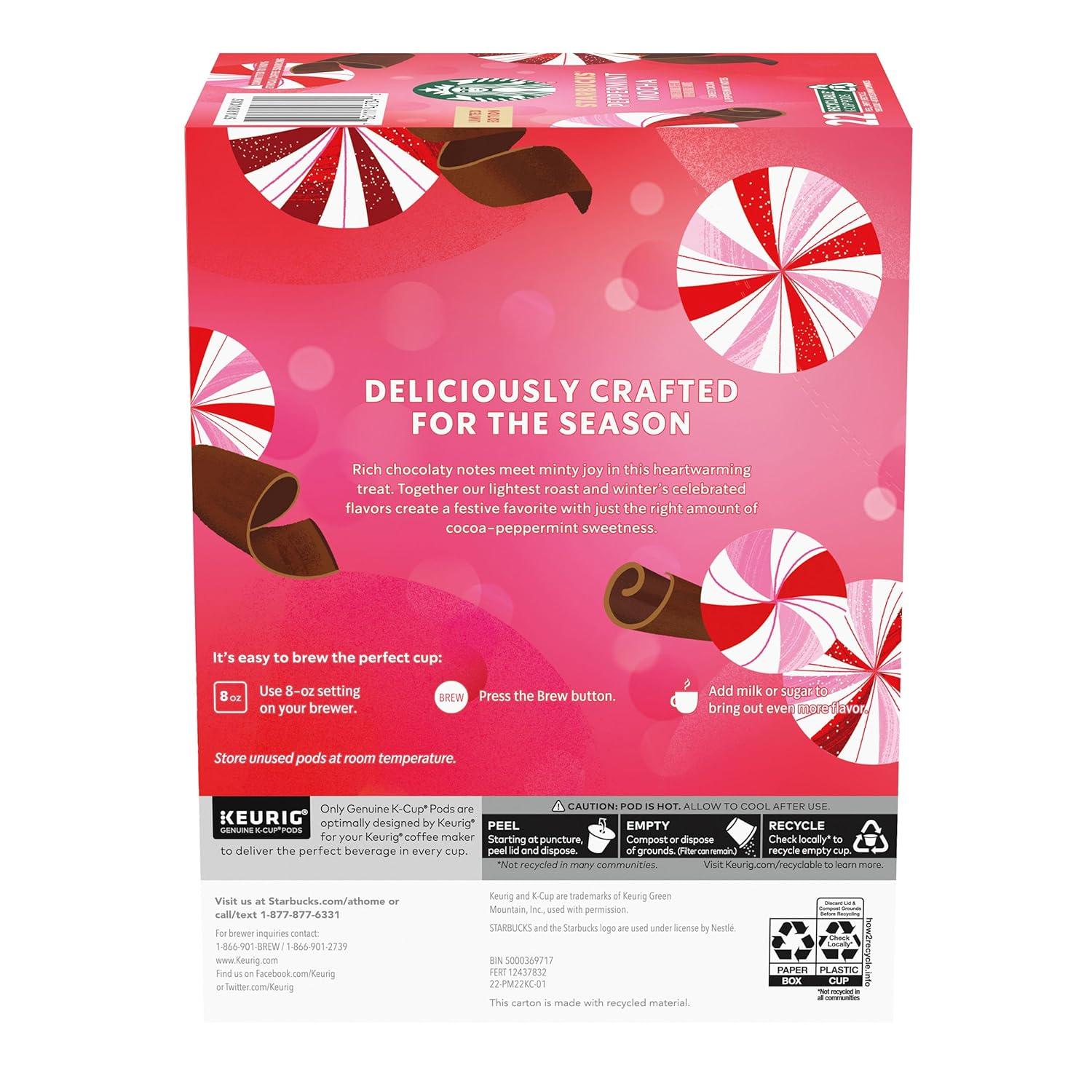imageStarbucks KCup Coffee Pods Peppermint Mocha Flavored Coffee for Keurig Brewers 100 Arabica 1 Box 22 Pods