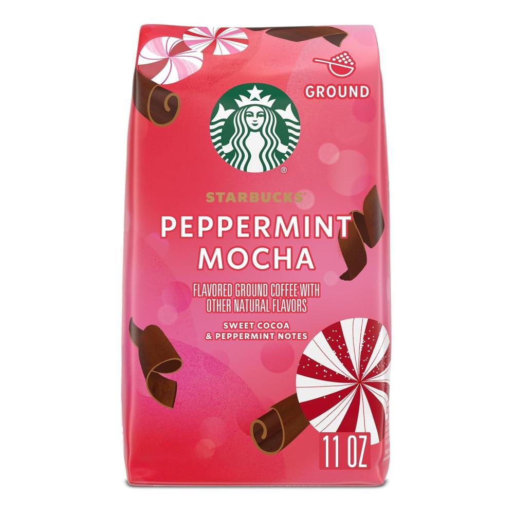 imageStarbucks Ground Coffee Peppermint Mocha Naturally Flavored Coffee 100 Arabica Limited Edition Holiday Coffee 1 Bag 11 OzPeppermint mocha