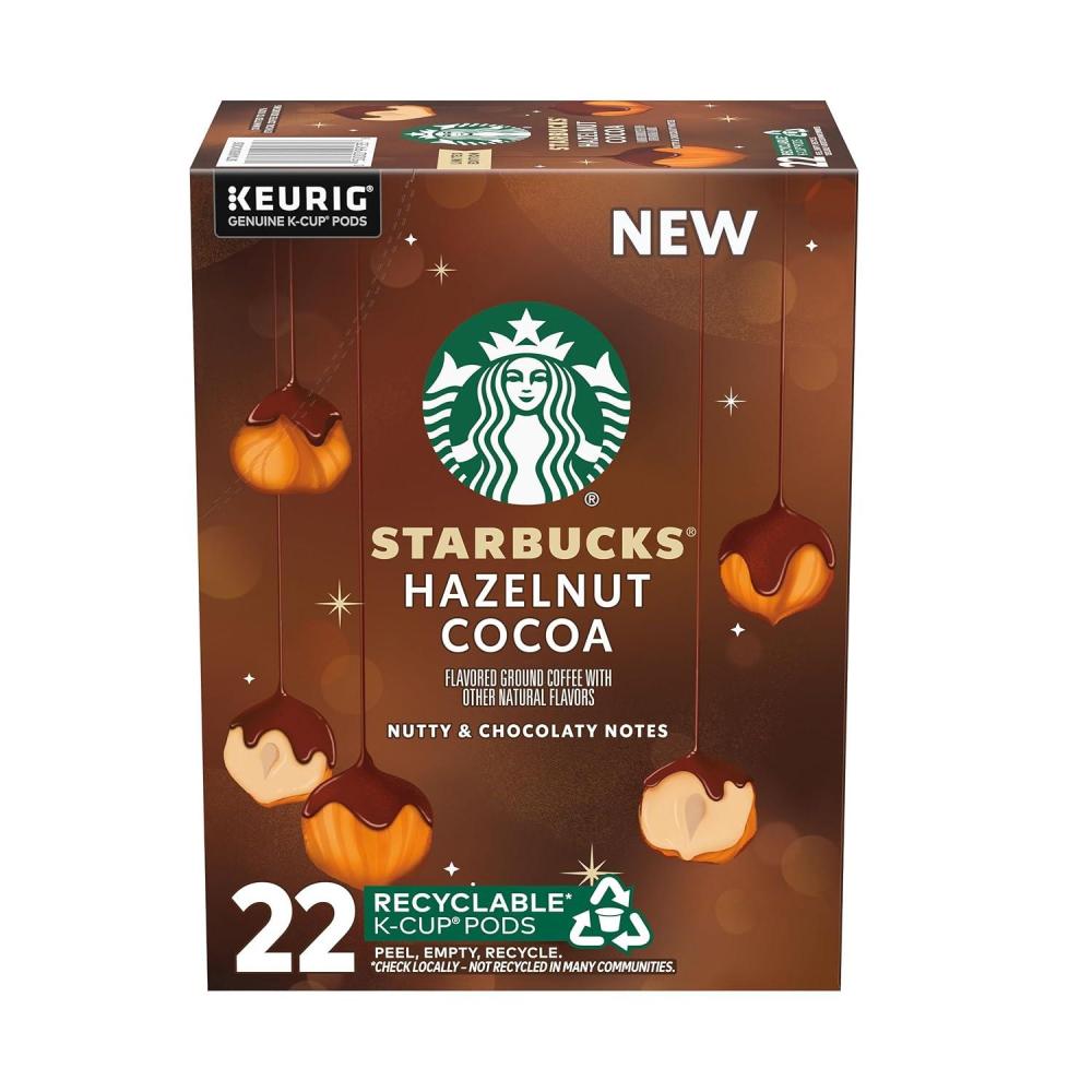 imageStarbucks KCup Coffee Pods Hazelnut Cocoa Flavored Coffee for Keurig Brewers 100 Arabica Holiday 1 Box 22 Pods