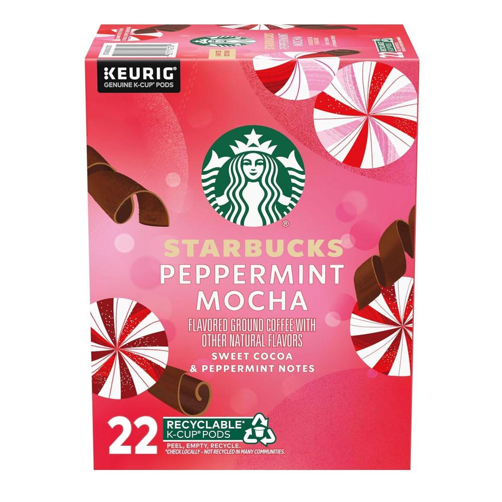 imageStarbucks KCup Coffee Pods Peppermint Mocha Flavored Coffee for Keurig Brewers 100 Arabica 1 Box 22 Pods