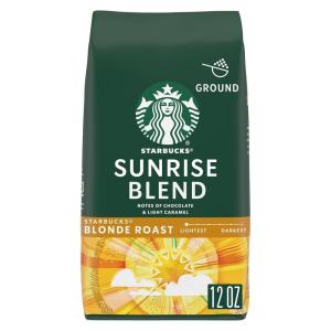 Starbucks Ground Coffee, Starbucks Blonde Roast Coffee, Sunrise Blend, 100% Arabica, 1 bag (12 oz)(12 Ounce (Pack of 1))