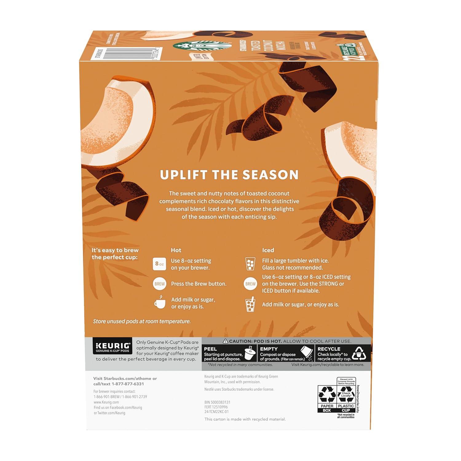 image:imageStarbucks KCup Coffee Pods Toasted Coconut Mocha Flavored for Keurig Coffee Makers 100 Arabica Limited Edition 1 Box 22 Pods