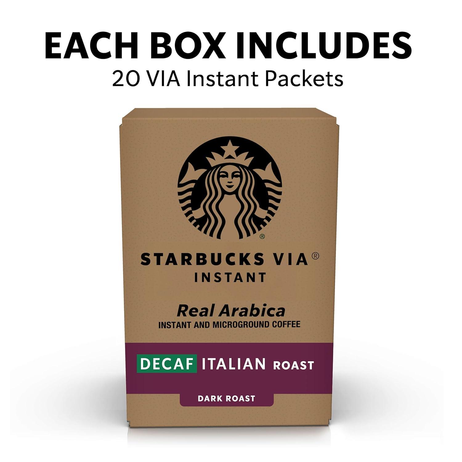 image:imageStarbucks VIA Instant Coffee Dark Roast Coffee Decaf Italian Roast Arabica Beans SingleServe 1 Box 20 Packets
