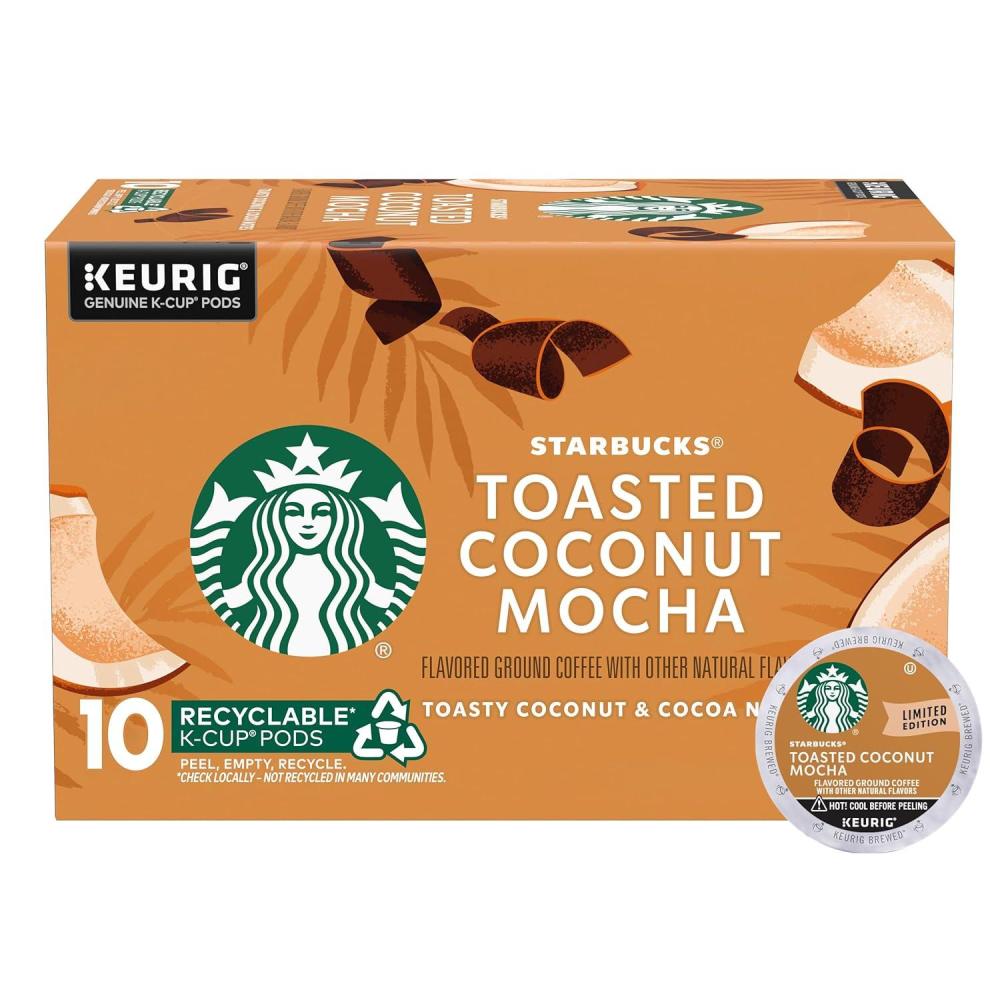 image:imageStarbucks KCup Coffee Pods Toasted Coconut Mocha Flavored Coffee for Keurig Coffee Makers 100 Arabica Limited Edition 1 Box 10 PodsCoconut Chocolate