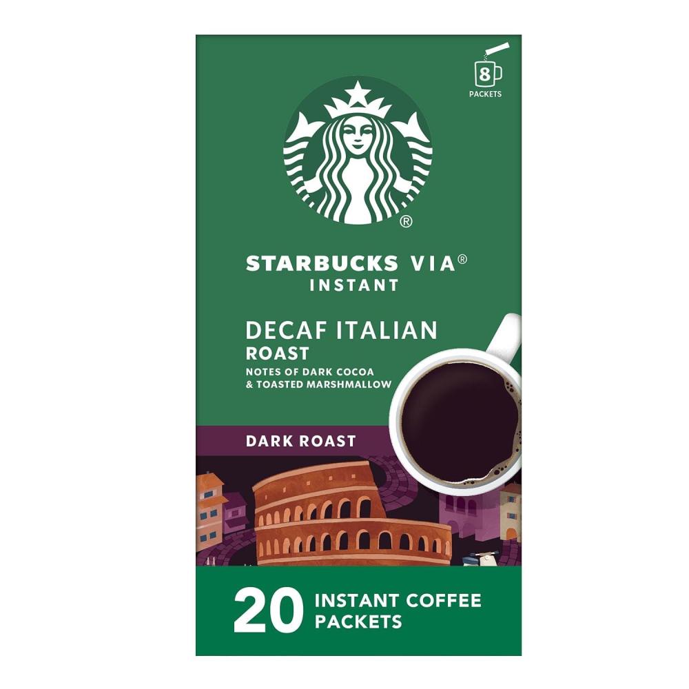 image:imageStarbucks VIA Instant Coffee Dark Roast Coffee Decaf Italian Roast Arabica Beans SingleServe 1 Box 20 Packets