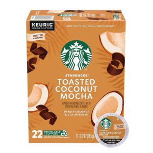 Starbucks K-Cup Coffee Pods, Toasted Coconut Mocha Flavored for Keurig Coffee Makers, 100% Arabica, Limited Edition, 1 Box (22 Pods)